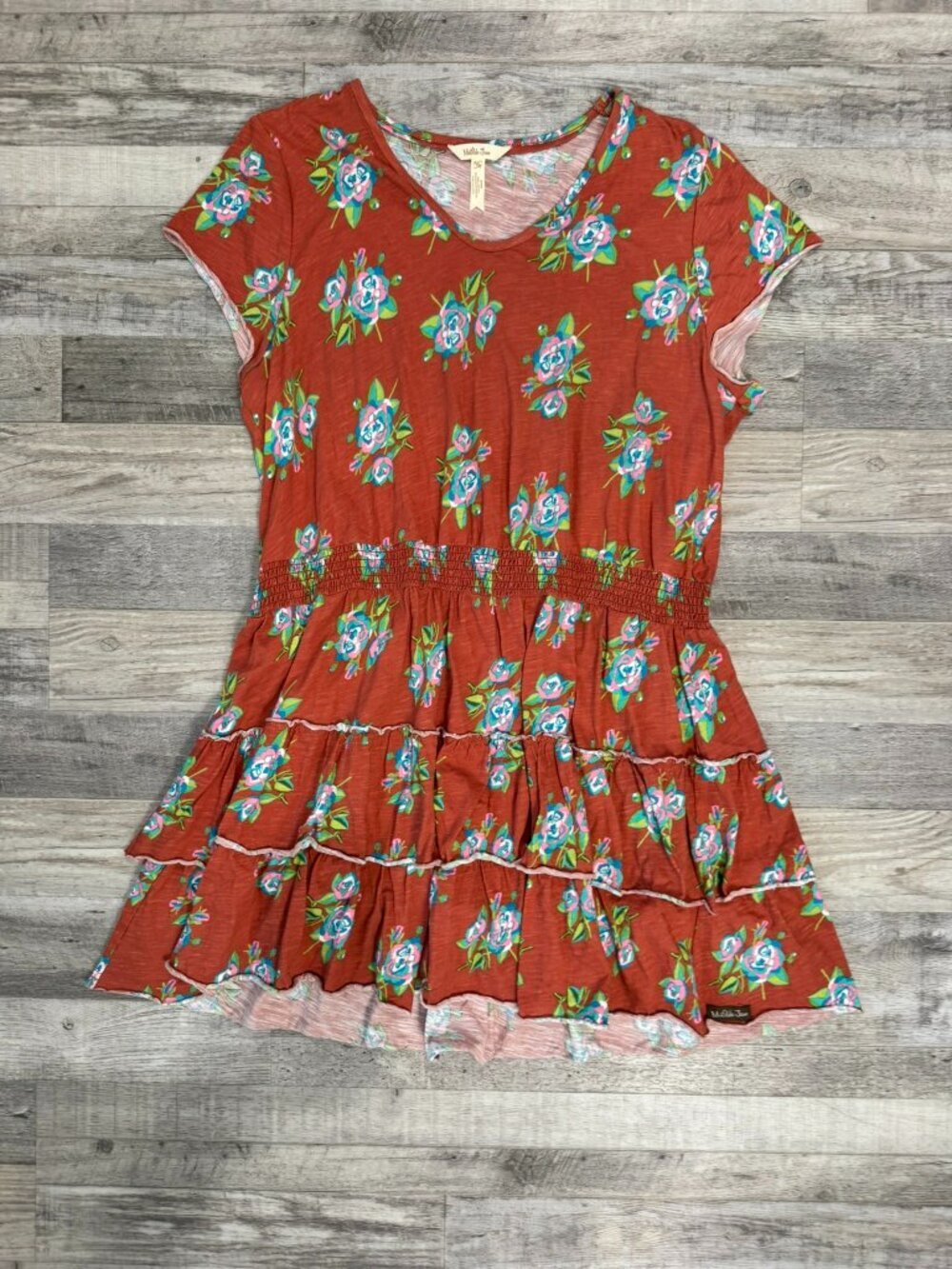 Matilda Jane Rust Color Floral Defined Waist Tiered Dress Size XL Knit F48